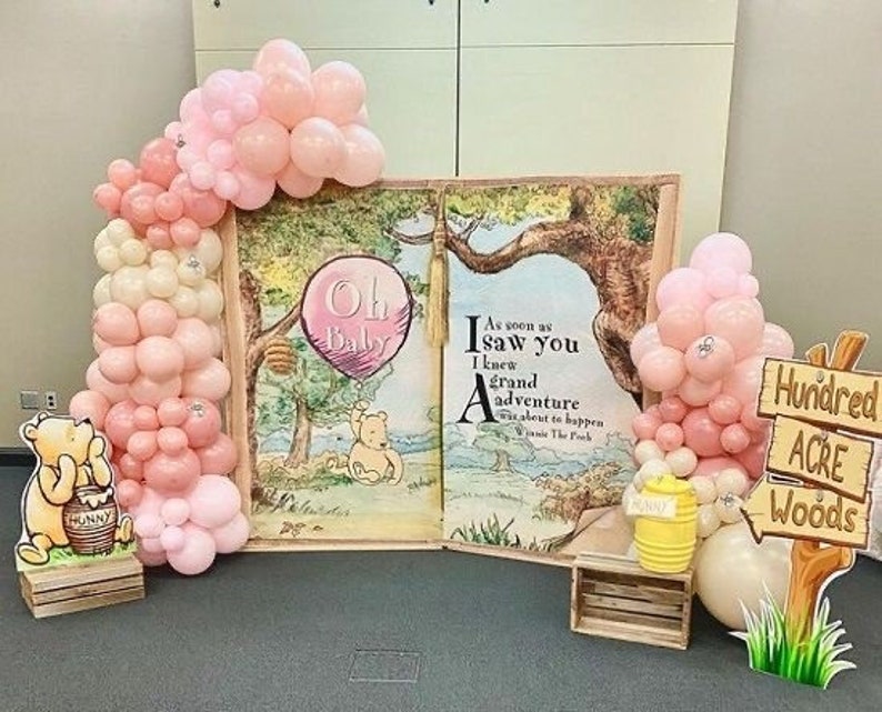 Muted Winnie the Pooh Balloon Garland Baby Shower Decor First Birthday Balloon Arch Gender Reveal Dusty rose Winnie the Pooh Decor image 1