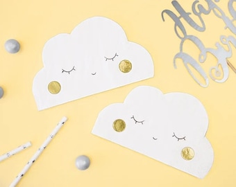 Cloud Napkins | Neutral Baby Shower | Kids Birthday Party | First Birthday Tableware | White Cloud Shaped Baby Shower Napkins | Pack of 20