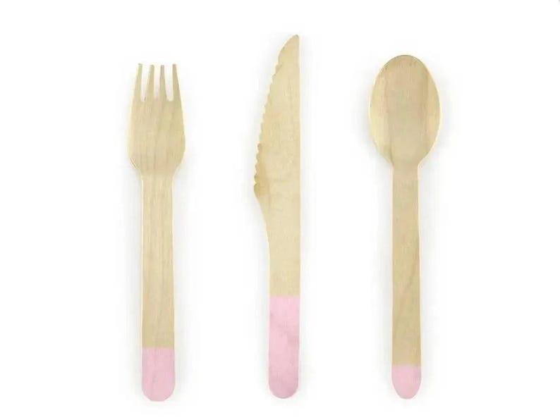 Pink Pattern Wooden Cutlery