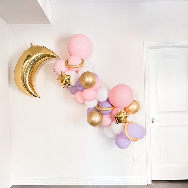 Pastel Colored First Trip Around the Sun Balloon Garland Kit, Moon and Star Galaxy Theme Balloon Arch Kit, Baby Shower Birthday Decoration