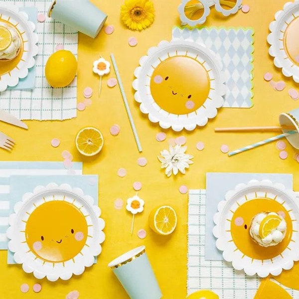 Cute Sun Plates | 7" Sun Plates | Trip Around The Sun | Sunshine Tableware | Sun Shaped Plates | Boho Sun Birthday | Sunshine Baby Shower