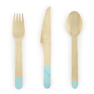 Pastel Green Wooden Cutlery | Disposable Wooden Cutlery | Mint Wooden Cutlery  | Tableware | Set of 18 | Pastel Green Cutlery | Cutlery Set