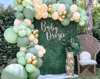 Boho Dusty Green Balloon Garland Kit, Eucalyptus Balloon Arch Kit, DIY Birthday Party Decorations, Green Blush and Gold Celebration Decor
