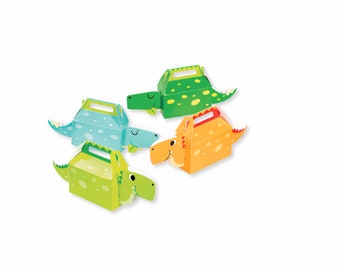 Dinosaur Treat Bags | Dinosaur Favor Boxes 4 ct | Dinosaur Baby Shower |  Three Rex Birthday | Roar Tableware | Dinosaur Birthday Party Deco