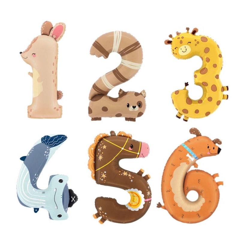 Animal Themed Foil Balloons 1-6
