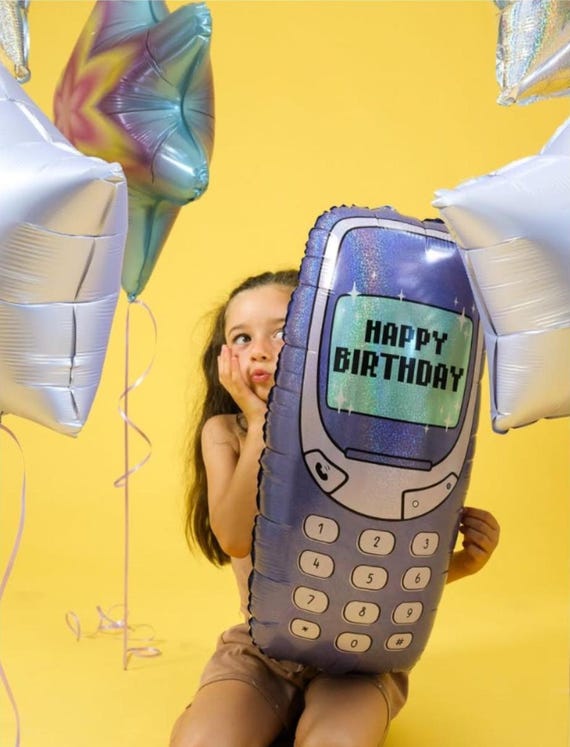 00's Happy Birthday Retro Phone Foil Balloon Vintage Y2K Party Decor Nostalgia Mobile Phone Balloon 90s Theme Noughties Millennium Birthday