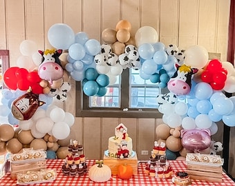 Cow Boy Country Farm Animal Themed Southern Retro Blue DIY Balloon Garland Kit | Wild One DIY Balloon Arch Cow Print Balloons | Party Decor