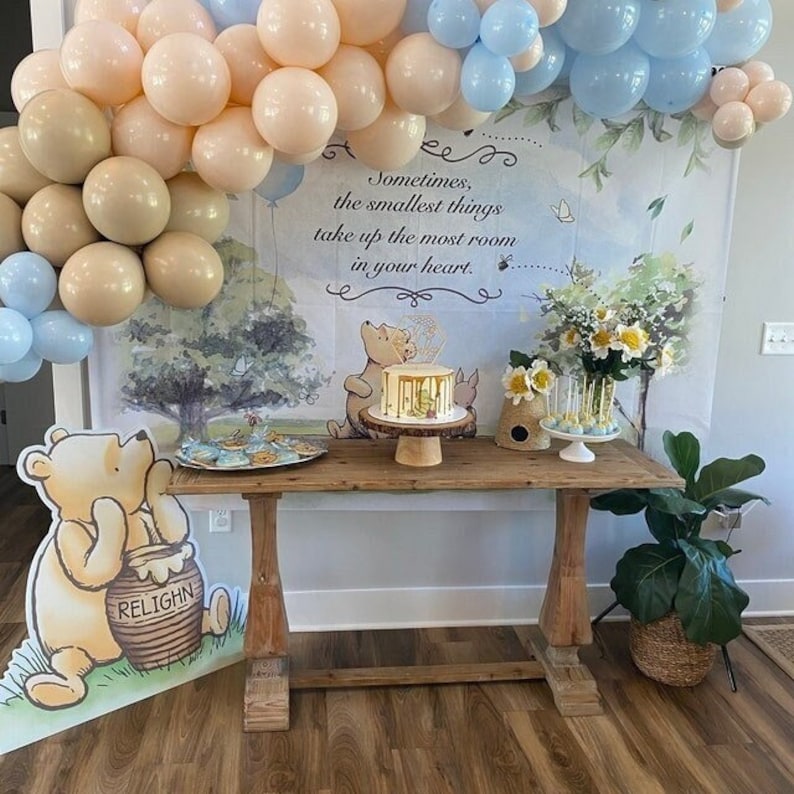 Muted Winnie the Pooh Balloon Garland Baby Shower Decor First Birthday Balloon Arch Gender Reveal Classic Pooh Pastel Blue Yellow image 1
