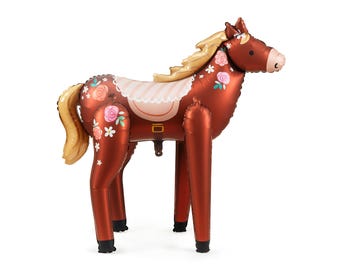 Giant Horse Foil Balloon Standing Jumbo Pony Balloon Horses and Flowers Theme Baby Girl First Birthday Pony Party Horse Giddy Up Cowgirl
