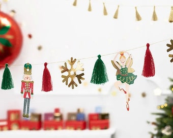 Nutcracker Banner | Red and Green Nutcracker Bunting | Christmas Paper Garland | Ballerina Paper Garland | Nutcracker Decor | Christmas Vibe