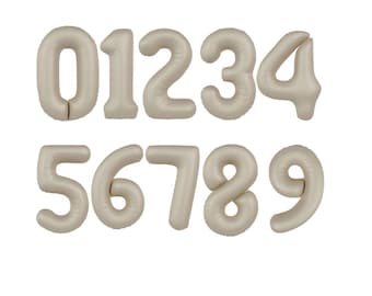 32" Matte Creamy Latte 0-9 Number Foil Balloons, Beige Birthday Party Milestones Mylar Balloon, New Age Celebration Decor, Photo Props