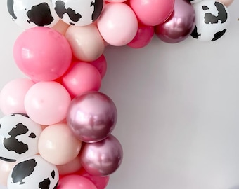 Holy Cow I'm 4 Birthday Decorations – Pink Cow Spot Balloon Garland Kit With '4 Ever Moody' Foil Balloon