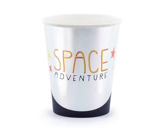 Silver Space Party Cups 6 ct | Space Adventure Cups | Space Party Tableware | Space Birthday Party | Astronaut Party | Boys Birthday Party