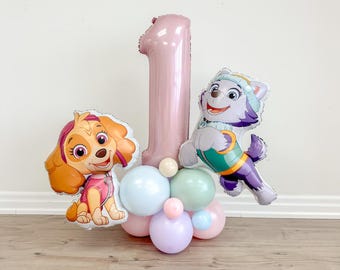 Licensed Paw Patrol Skye & Everest Pink Girl Birthday Balloon Tower Kids Party Puppy Dog Stack Pet 1st Bday Bone Lets Pawty Balloon Display