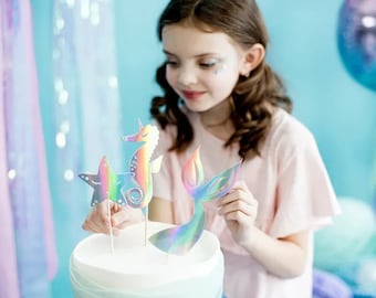 Mermaid Cake Toppers | 3 Pcs Iridescent Cake Toppers | Under The Sea Party | Mermaid Birthday Party | Girls Birthday Party | DIY Cake Topper