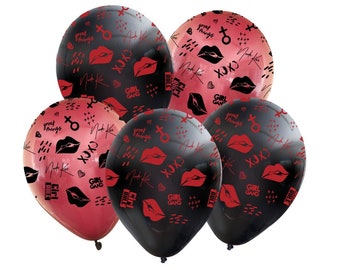 XOXO Balloons | Valentine's Day Decor | Red and Black Balloons | Bachelorette Party Decor | Kiss Balloons | Galentine | Red Lips | Girl Gang