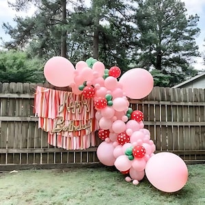 Strawberry Pastel Pink Balloon Garland Kit, Strawberry Theme Pink Balloon Arch Kit, Berry First Birthday Backdrop, Baby Shower Decoration