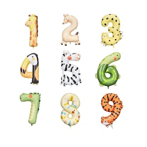 Large Animal Number Foil Balloons | Animal Birthday Balloons | Safari Birthday Decor | Kids Jungle Birthday Party Decorations | 1-9 Balloons