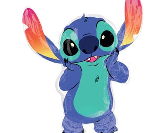 Licensed Lilo and Stitch Foil Balloon 33", Stitch Party Decor, Blue Alien Balloon, Tropical Hawaiian Luau Balloon, Aloha Beach Kids Party