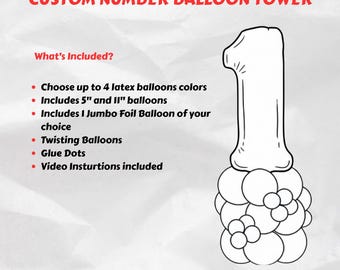 Kit de bricolaje para torre de globos con números personalizados, globos con números grandes, elige tus propios colores, decoración de globos de cumpleaños, no necesita helio