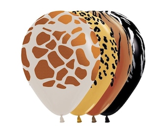 11" Assorted Animal Print Balloons I Jungle Safari I Wild One Decor I Tropical Birthday I Zebra I Tiger I Giraffe I Cheetah I Animal Decors