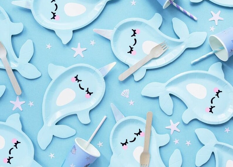 Narwhal Party Plates Narwhal Decorations Under The Sea Party Mermaid First Birthday Girl Birthday Party Narwhal Baby Shower