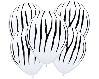Zebra Print Balloons | Zebra Stripes Balloons | Animal Print Balloons | Black and White Balloons | Safari Party Decor | Jungle Birthday