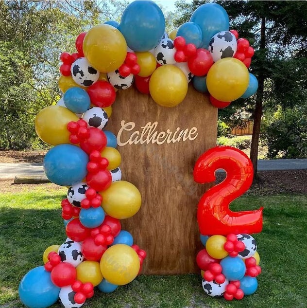 Fournitures de fête d'anniversaire sur le thème de Mickey bannière Mickey,  ballons numéro 1, décoration de gâteau boules en nid d'abeille rouge noir  pour les premières décorations de Mickey 