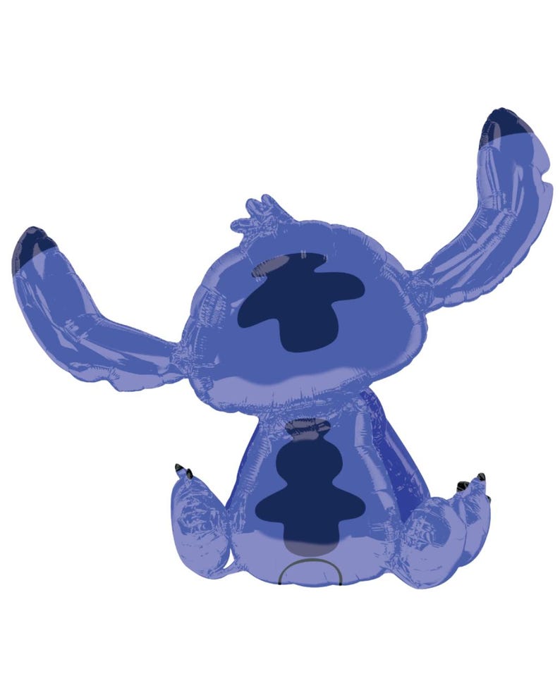 Puede incluir: Globo de aluminio azul con la forma del personaje Stitch de Lilo & Stitch. El globo es azul claro con detalles en azul oscuro y negro.