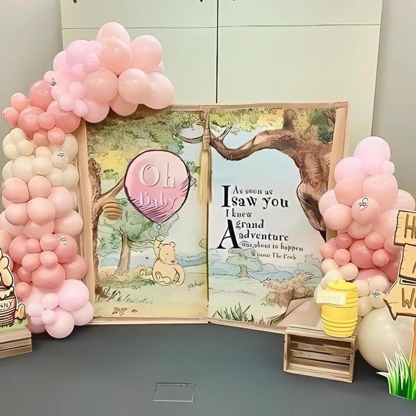 Muted Winnie the Pooh Balloon Garland | Baby Shower Decor | First Birthday Balloon Arch | Gender Reveal | Dusty rose Winnie the Pooh Decor