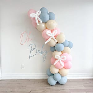 Neutral Gender Reveal Balloon Arch He or She What Will Baby Be Balloon Garland Oh Baby Shower Gift Decor Bow Nursery Pink and Blue New Baby