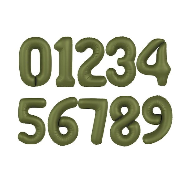 32" Matte Olive Green 0-9 Number Foil Balloons, Birthday Party Milestones Mylar Balloon, New Age Celebration Decor, Photo Props