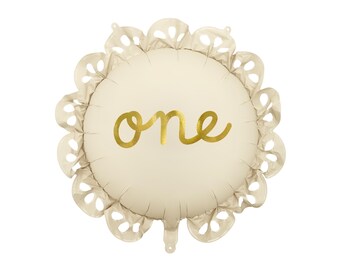 One Ruffle Foil Balloon Neutral Color Baby Balloon First Birthday Baby Shower Balloons Beige and Gold Balloon Cream Baby Balloon 1st Bday