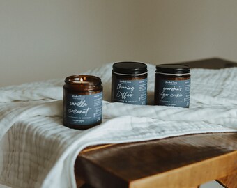 9 oz Wood Wick Soy Candle | Farmhouse | Glass Amber Jar | 100% Soy | Cozy | Cookie | Handpoured | Pumpkin | Christmas | Coffee