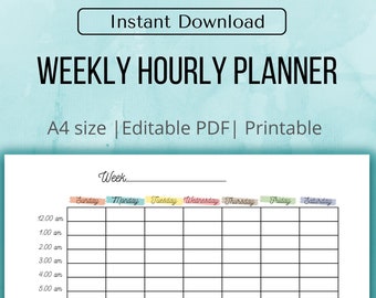 24 Hour Weekly Planner (One Hour Increments)
