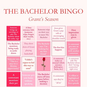Tarjeta de bingo de The Bachelor: divertido juego para ver televisión: bingo imprimible para el estreno y los episodios de The Bachelor: el mejor juego para despedidas de soltero