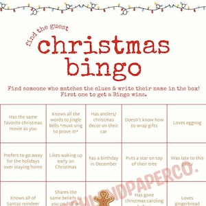 Christmas Mingle Bingo Spiel - Festliche Feiertagsparty-Aktivität, druckbare Weihnachtsbingokarten für Familie und Freunde, lustiges Weihnachtspartyspiel