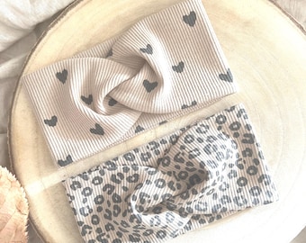 Haarband Baby & Kind aus Rib-Jersey mit Print BIG HEARTS oder LEO