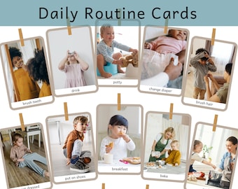 EDITABLE 45+ Kids Daily Routine Cards with Real Pictures, Toddler Montessori daily routine cards, Practical Life Cards *DIGITAL DOWNLOAD*