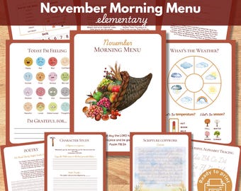 November Morning Menu, Charlotte Mason Homeschool, Elementary Printable (Digital Download)