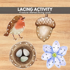 Nature Lacing Cards for Kids | Fine Motor Activity | Montessori-Inspired Printable | Preschool Quiet Time Activity