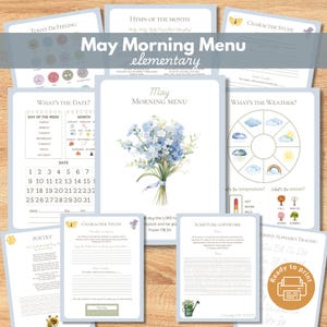 May Morning Menu pages, Charlotte Mason inspired, Morning Time Basket, Elementary Homeschool, Kindergarten, First Grade, Second, Third
