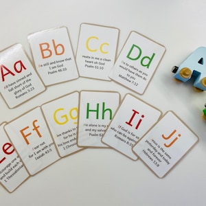 Alphabet Bibel-Verskarten, druckbare Speicher-Lernkarten, täglicher Vers für Kinder, Kinderbibelstudie, Sonntagsschule, Homeschool-Lehrplan