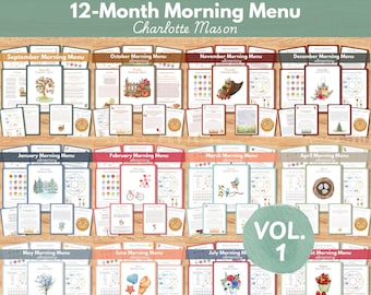 12 Month Charlotte Mason Morning Menu Volume 1 |  Homeschool Kindergarten Elementary Curriculum (Digital Download)