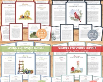 4 Seasons Copywork Bundle 400+ pages, Charlotte Mason Copywork,