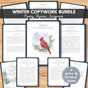Winterliche Schrift & Schreibschrift, Charlotte Mason Copywork Homeschool Printable Bundle: Poesie, Hymns, Schrift