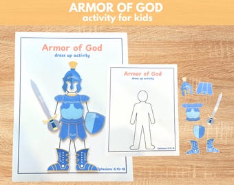 Actividad recortable: La armadura de Dios, lección bíblica cristiana para niños (descarga digital)