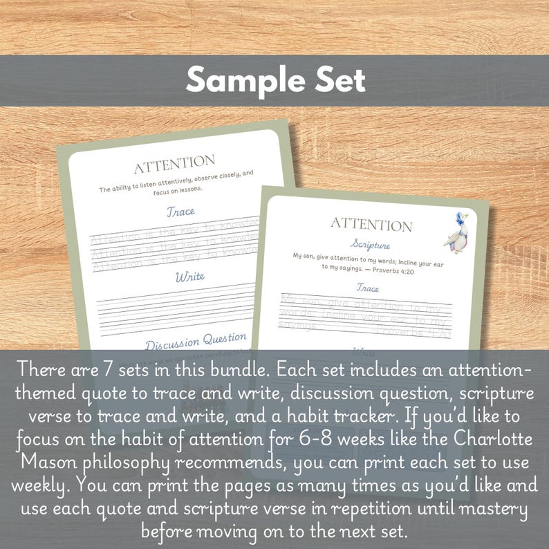 Charlotte Mason Attention Habit Training Copywork & Bible Recitation Companion, Elementary Homeschool, Morning Menu first grade second grade