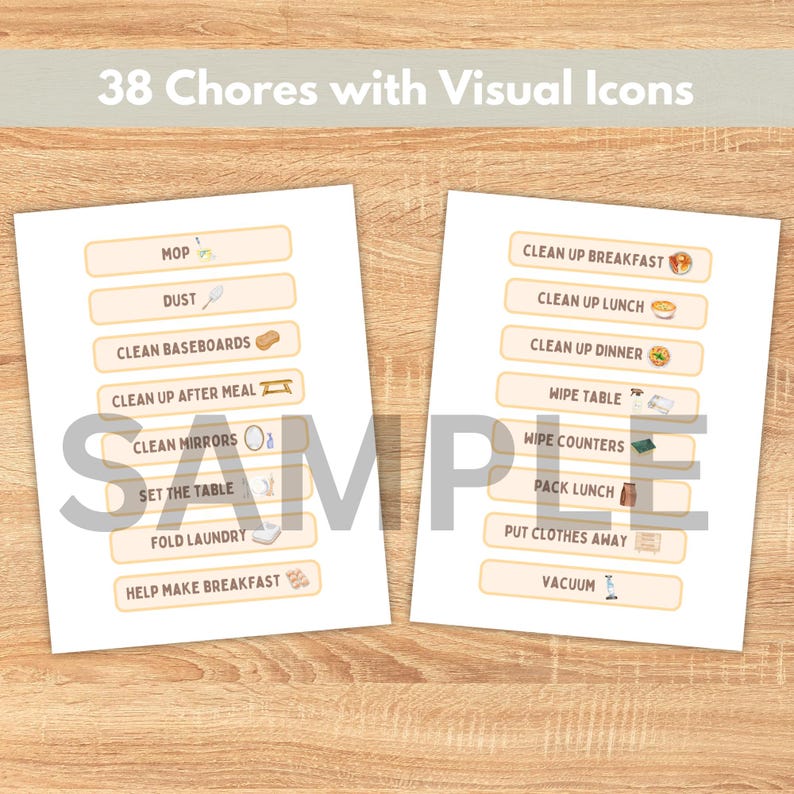 Visual Chore Chart for Kids, 38 Chore Cards With Visual Graphics, Daily ...