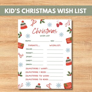 Weihnachtswunschliste für Kinder, Weihnachtswunschliste Kinder, Weihnachtswunschliste, Favoritenliste Geschenke, Druckbare Geschenkwunschliste - Digitaler Download